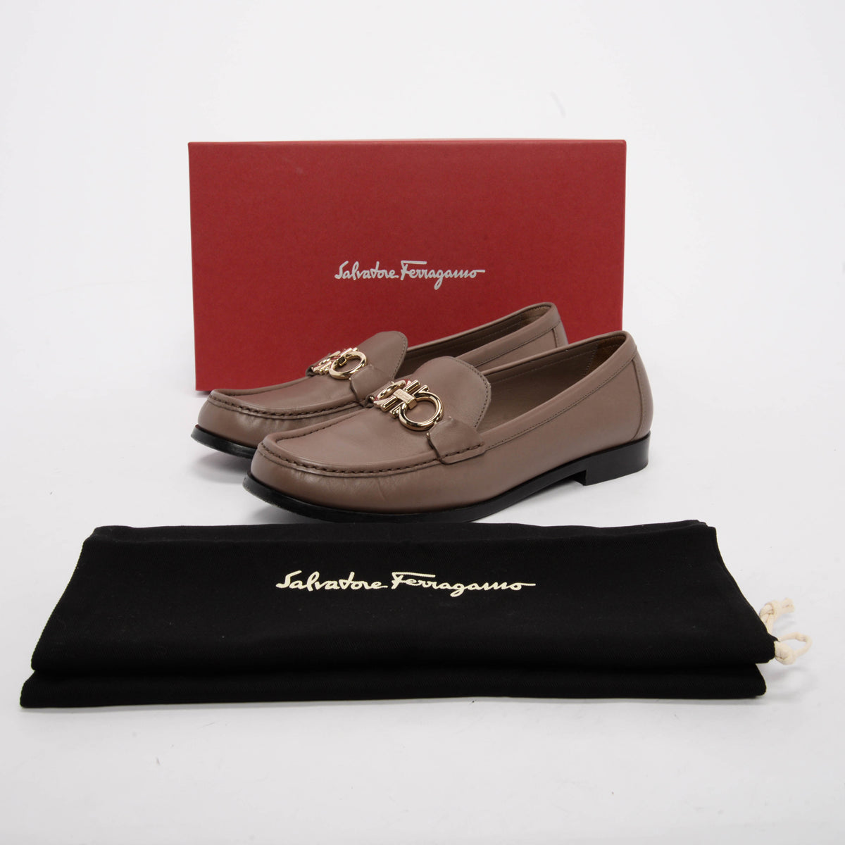 Salvatore Ferragamo Taupe Calfskin Rolo Loafers Flats 9