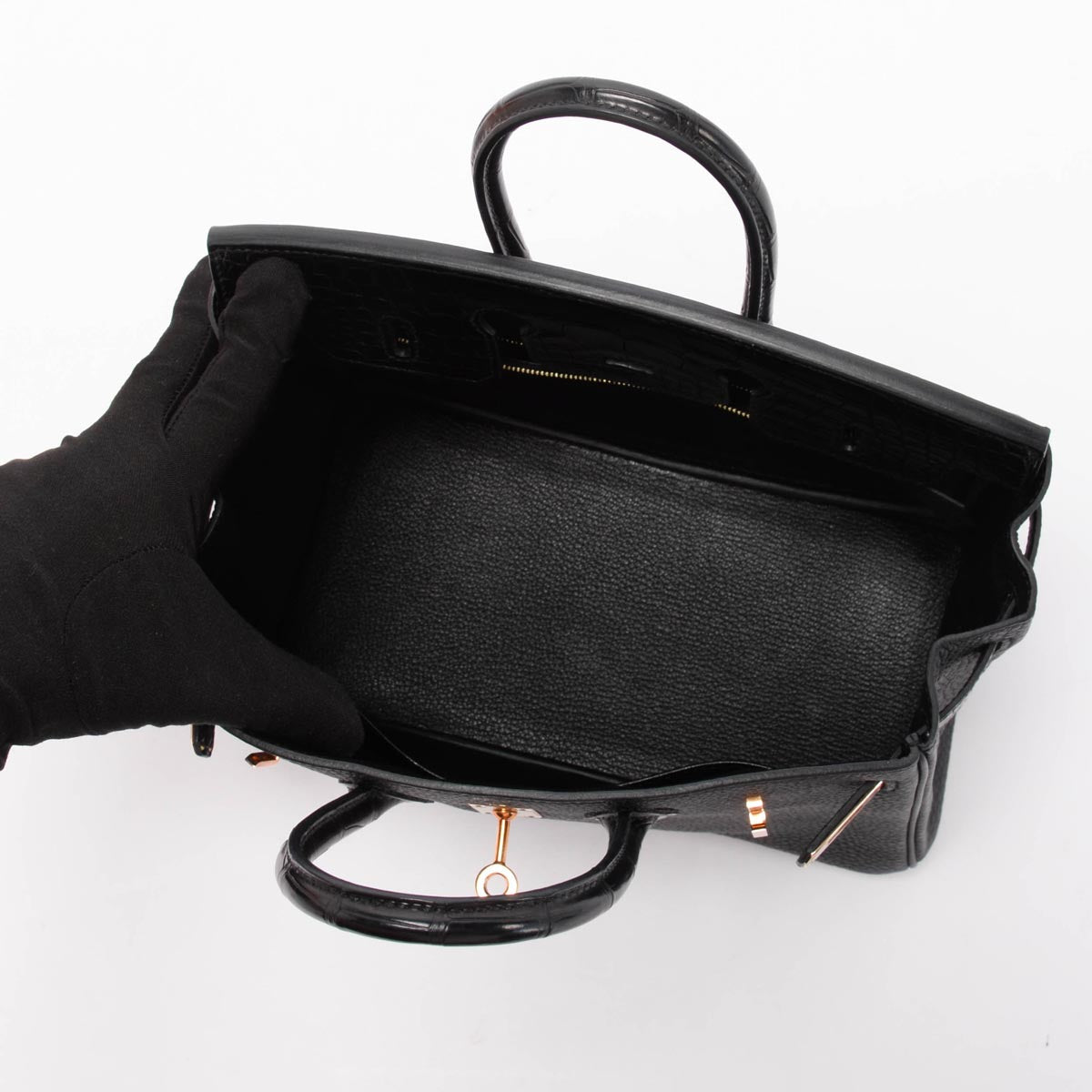 Hermes Black Togo & Alligator Mississippiensis Touch Birkin 25 RGHW