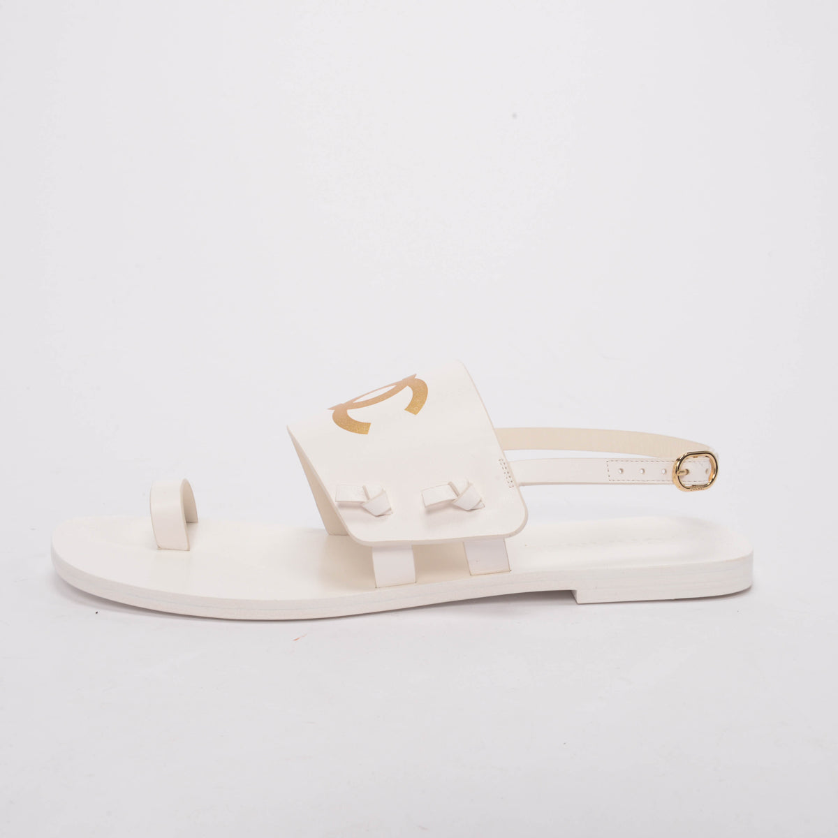 Chanel White & Gold Leather CC Strap Sandals 40