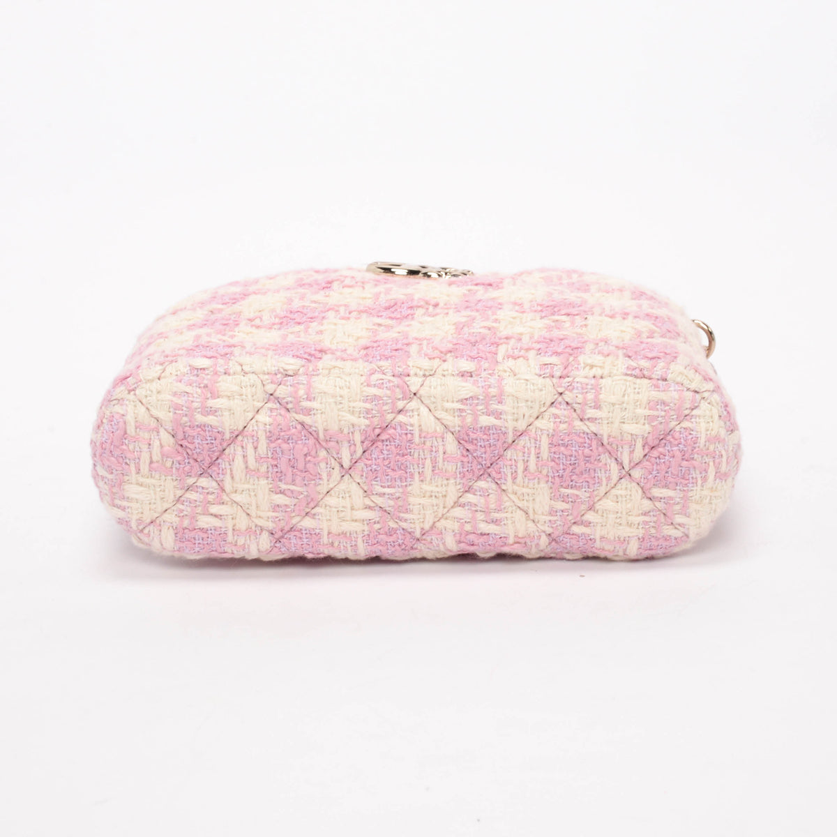 Chanel Pink & White Check Tweed Clutch With Chain