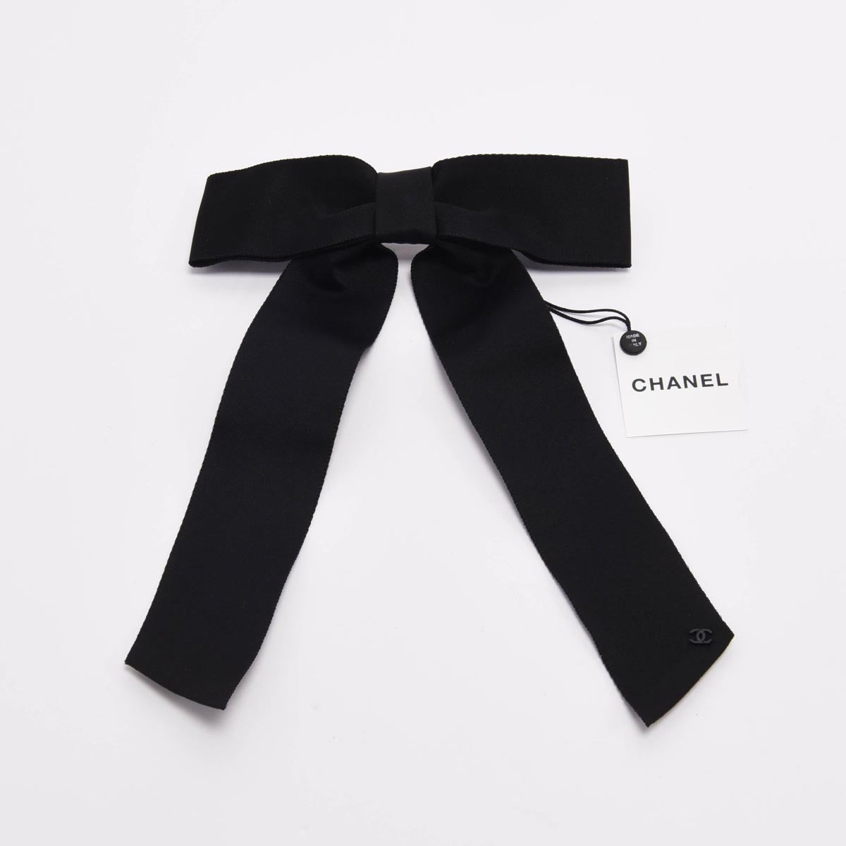 Chanel Black Silk Blend Bow CC Hair Clip