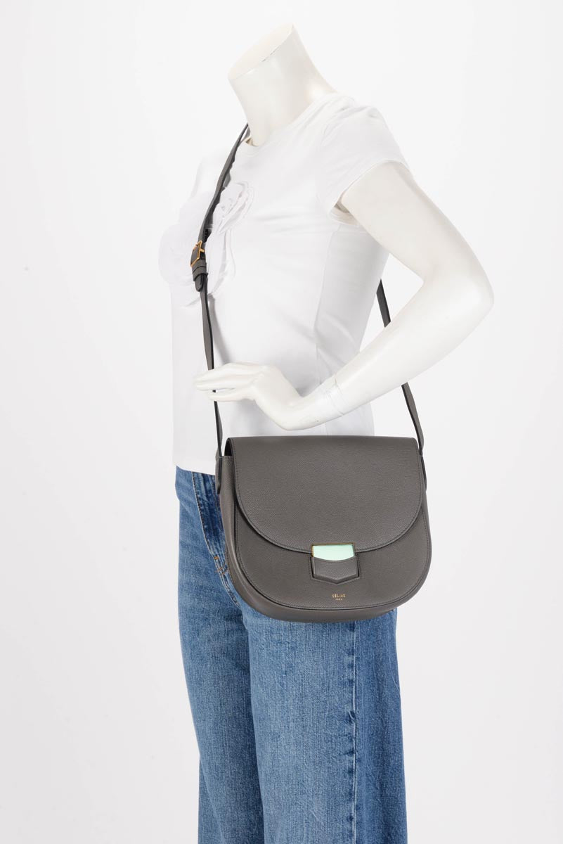 Celine Grey Grained Calfskin Trotteur Compact Bag