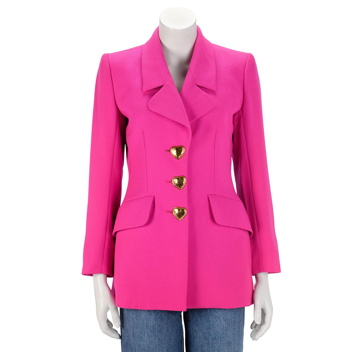 Yves Saint Laurent Hot Pink Grosgrain Wool Heart Jacket FR 38