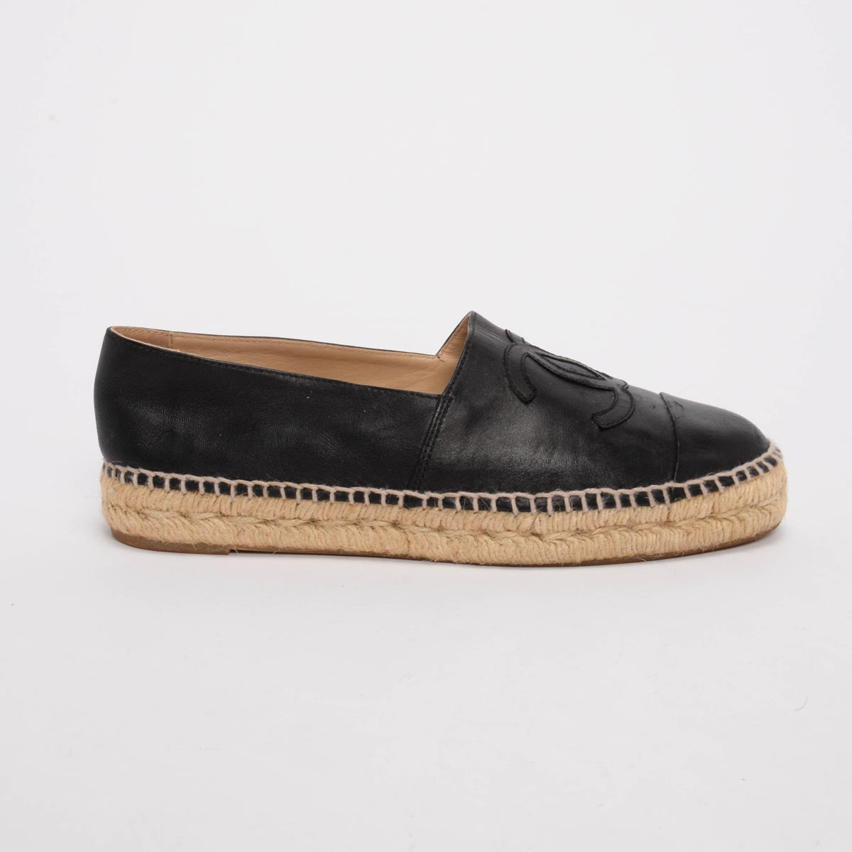 Chanel Black Lambskin CC Espadrilles 38