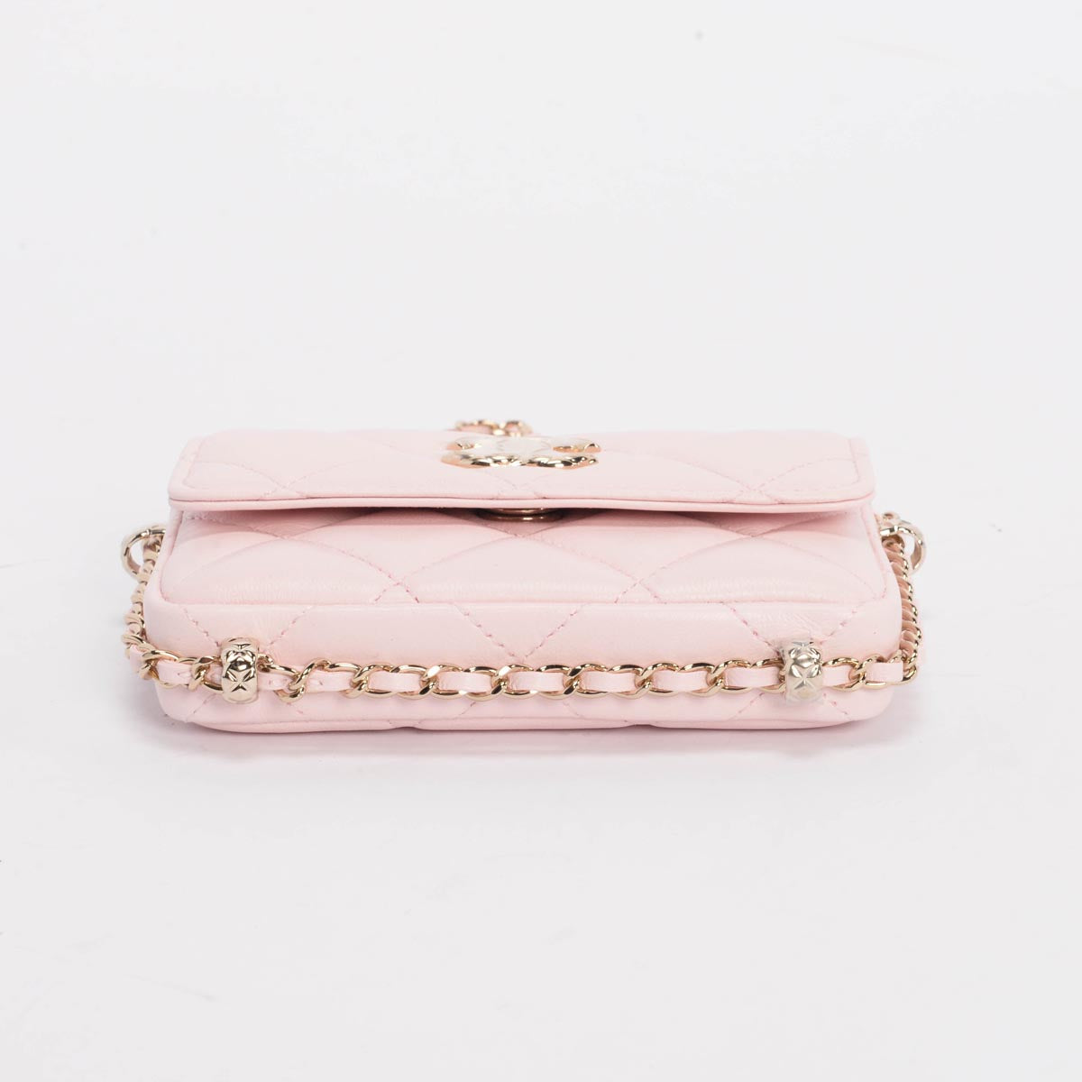 Chanel Light Pink Calfskin Clutch With Chain Wallet