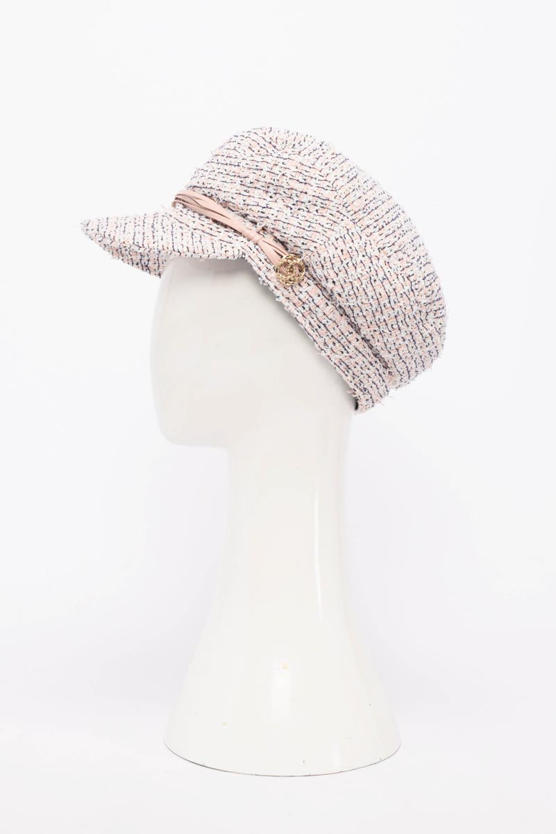 Chanel Pink Tweed Newsboy Cap