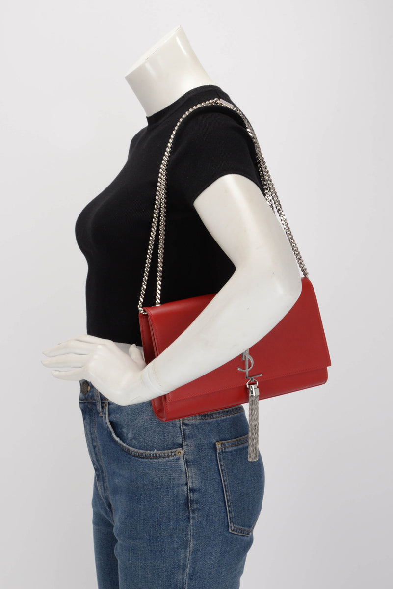 Saint Laurent Red Calfskin Medium Kate Tassel Bag
