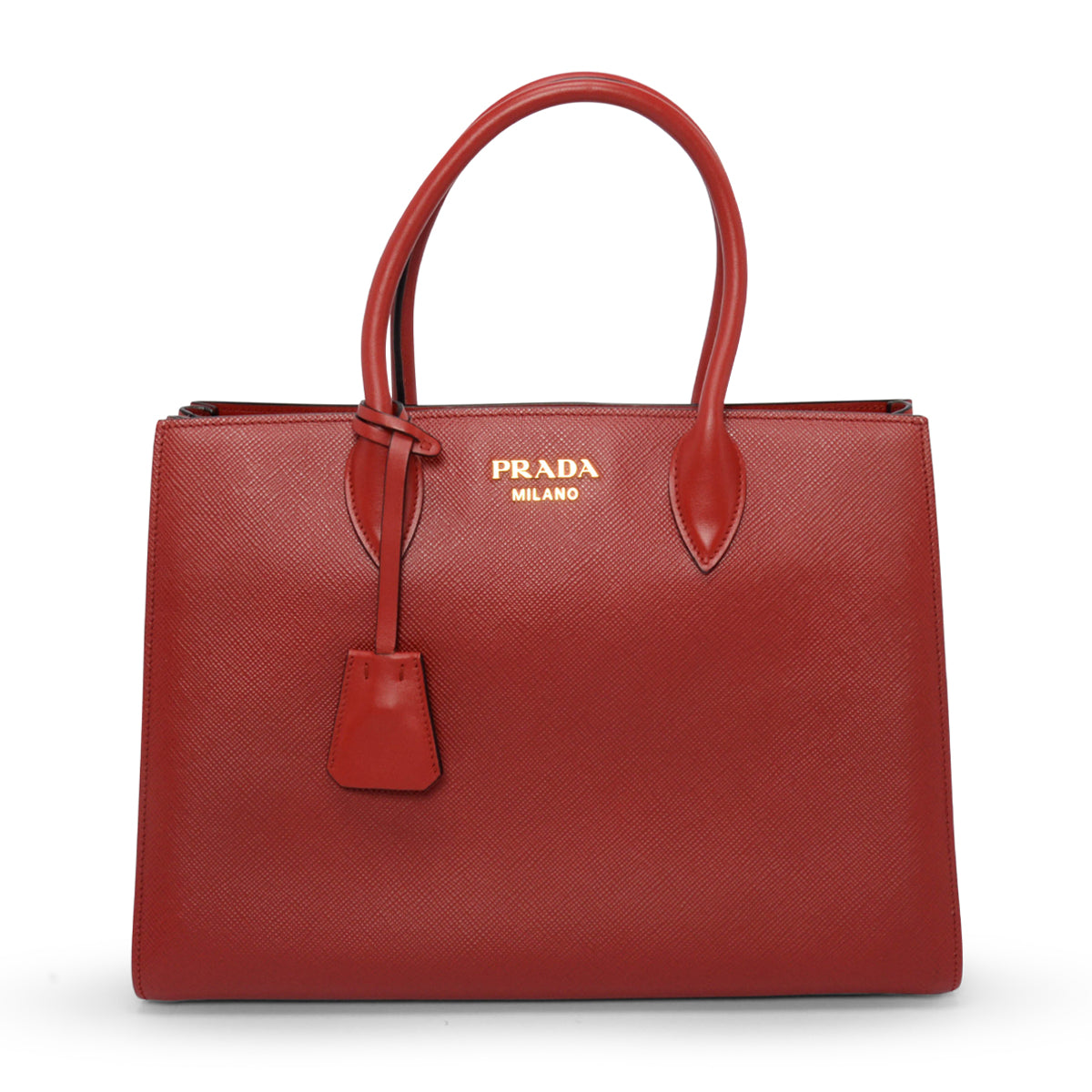 Prada Red & Navy Saffiano Cuir Bibliotheque Bag
