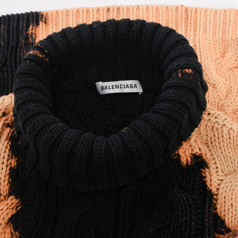 Balenciaga Bleached Black Cable Knit Turtle Neck Sweater XS - Blue Spinach
