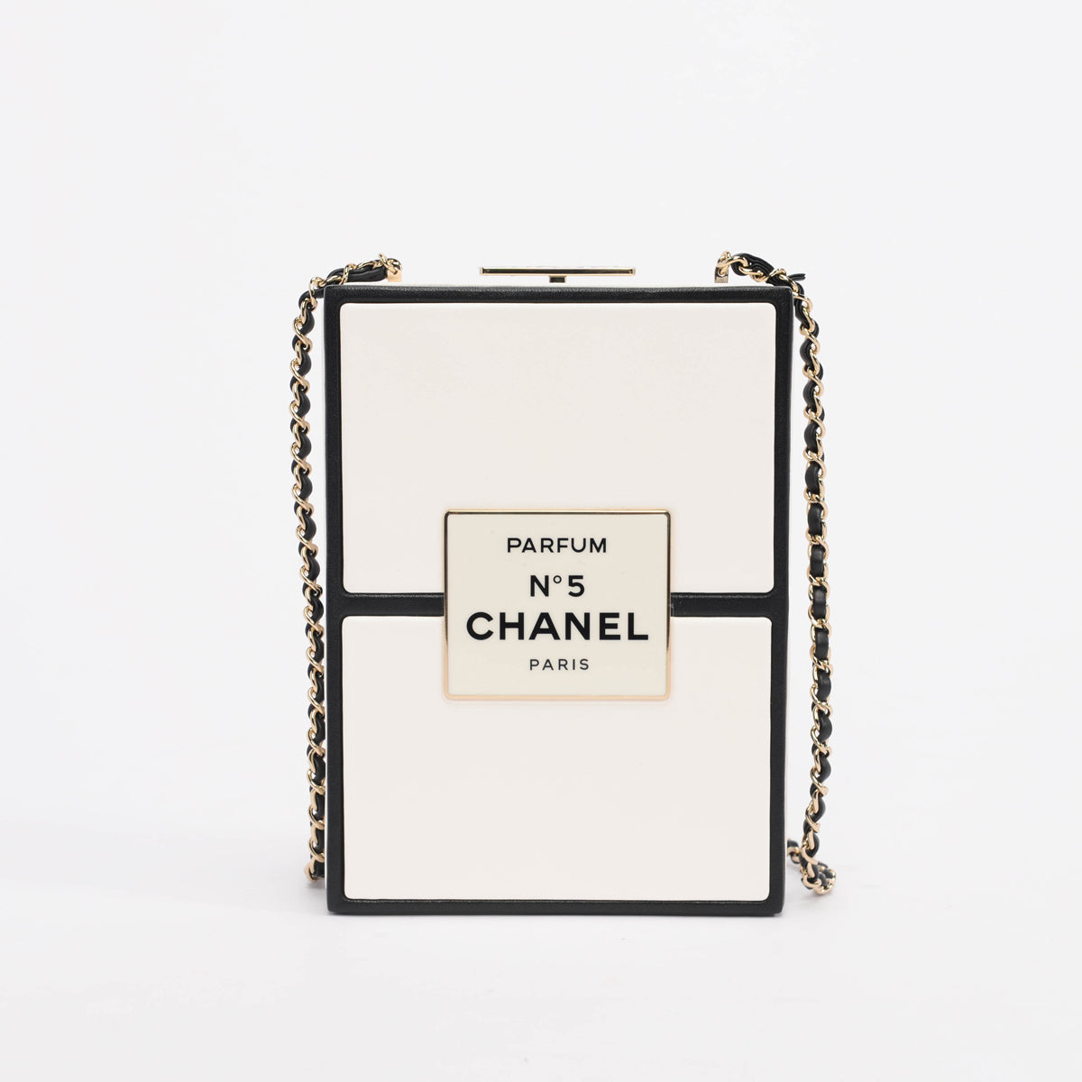 Chanel White Leather No. 5 Parfum Box Minaudiere