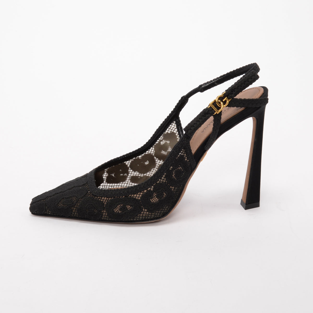 Dolce & Gabbana Black Leopard Lace Slingback Pumps 39
