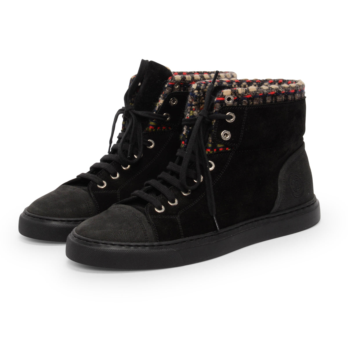 Chanel Black Tweed Hi-Top Sneakers 40