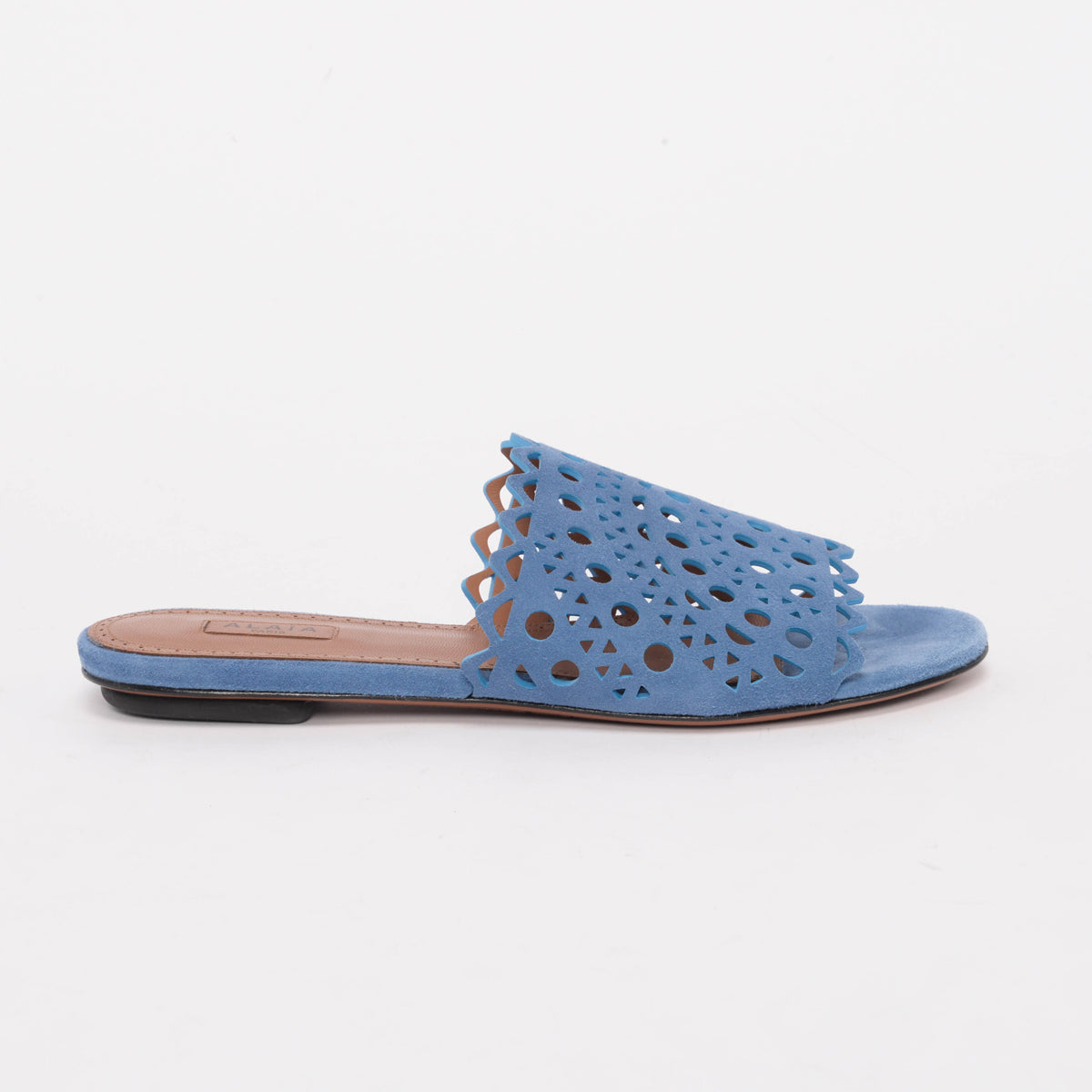 Alaia Blue Suede Laser Cut Vienne Sandals 38