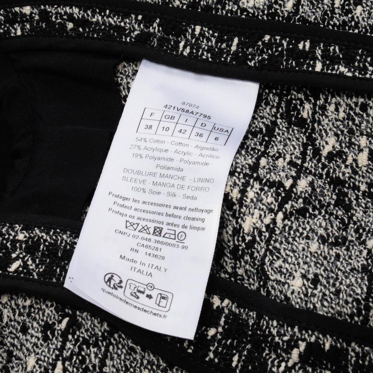 Dior Black Tweed Macrocannage Cropped Jacket FR 38