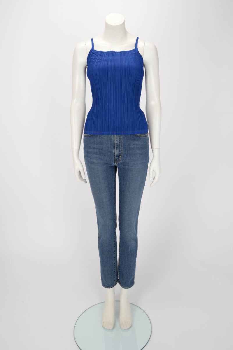 Pleats Please Issey Miyake Blue Pleated Singlet Top