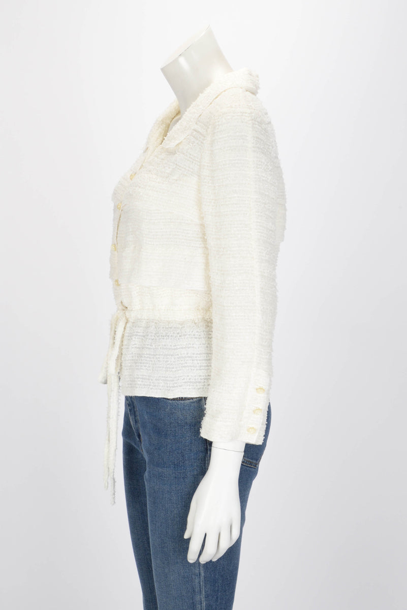 Chanel Ecru Fantasy Tweed Drawstring Jacket FR 40