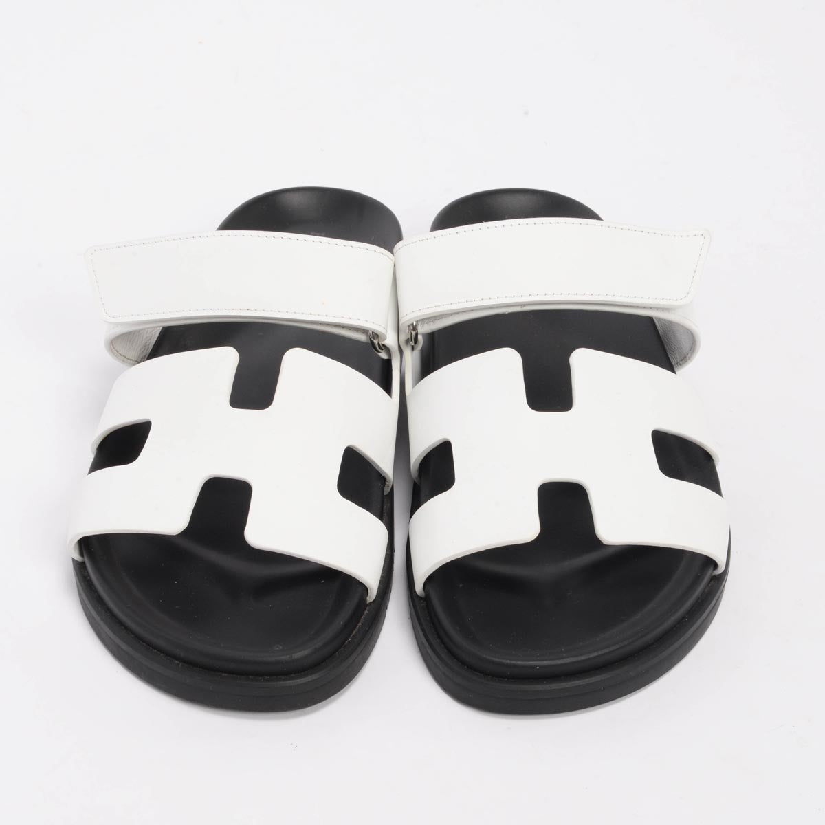 Hermes Black & White Calfskin Chypre Sandals 38.5