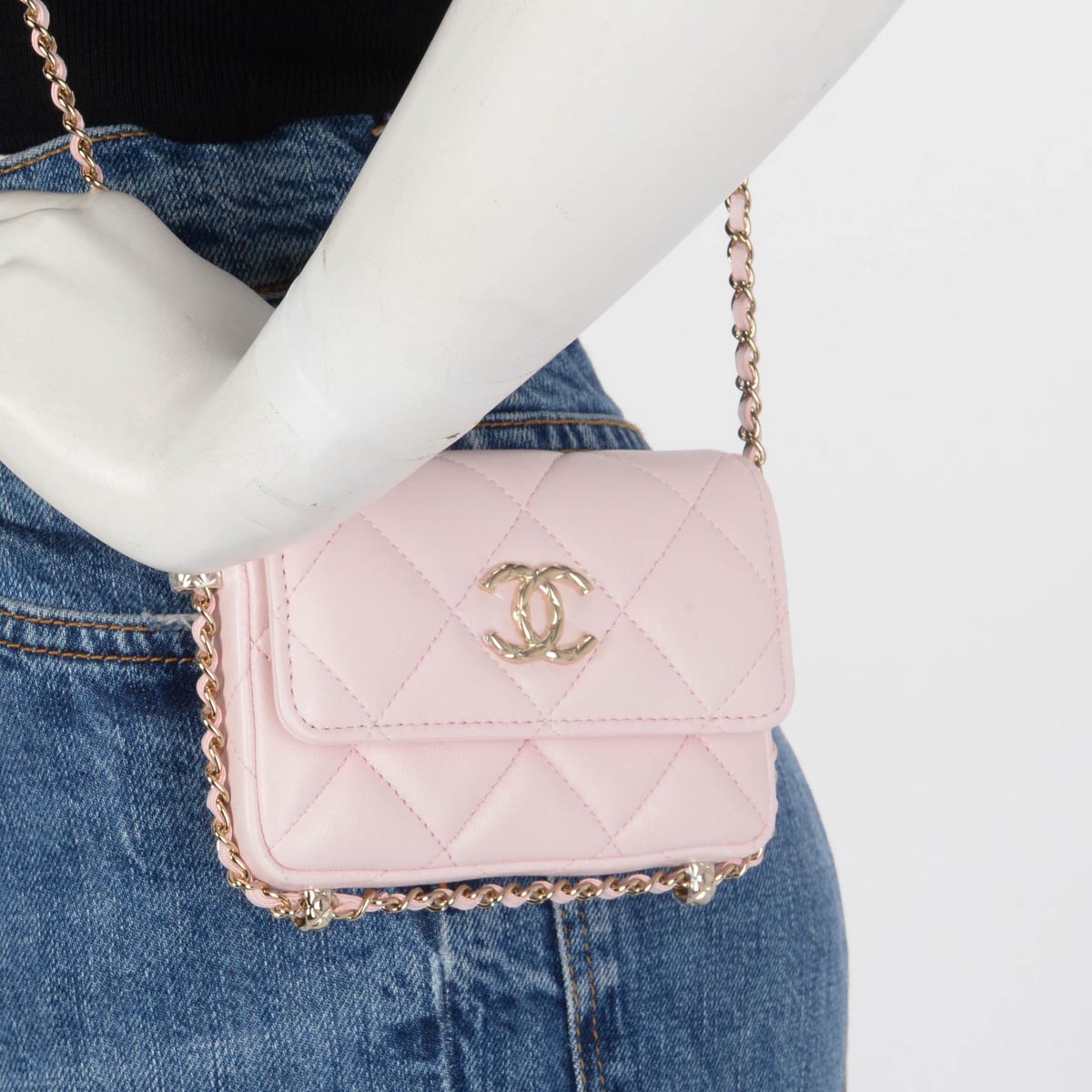 Chanel Light Pink Calfskin Clutch With Chain Wallet