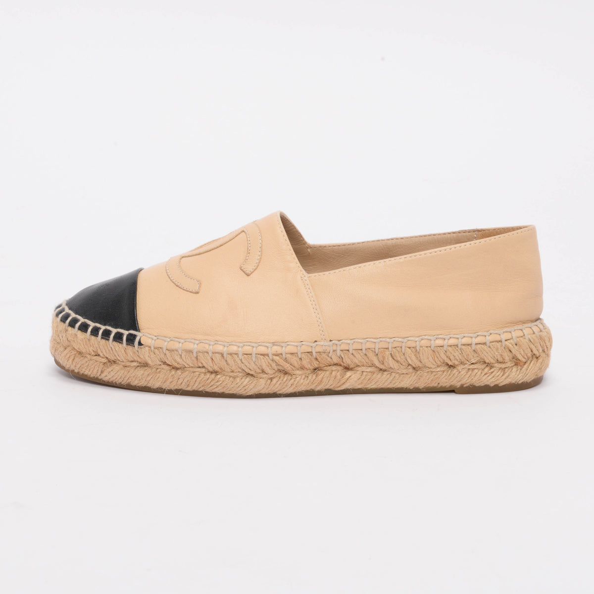 Chanel Beige & Black Lambskin Espadrilles 35