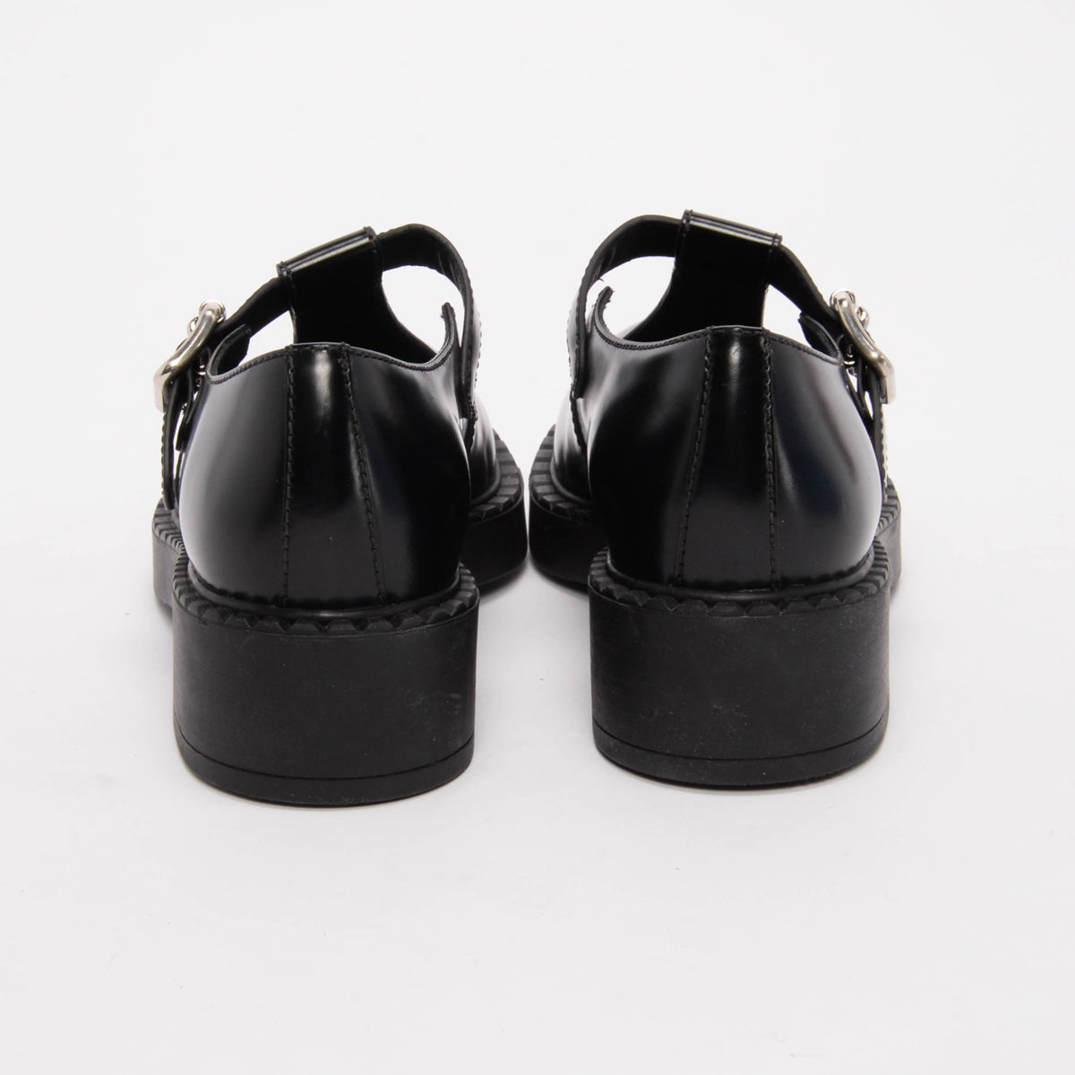 Prada Black Leather Mary Jane T-Strap Shoes 37.5