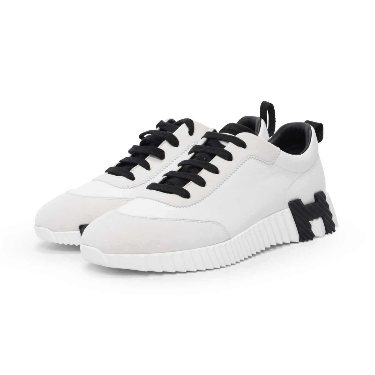 Hermes White & Black Leather & Suede Bouncing Sneakers 40