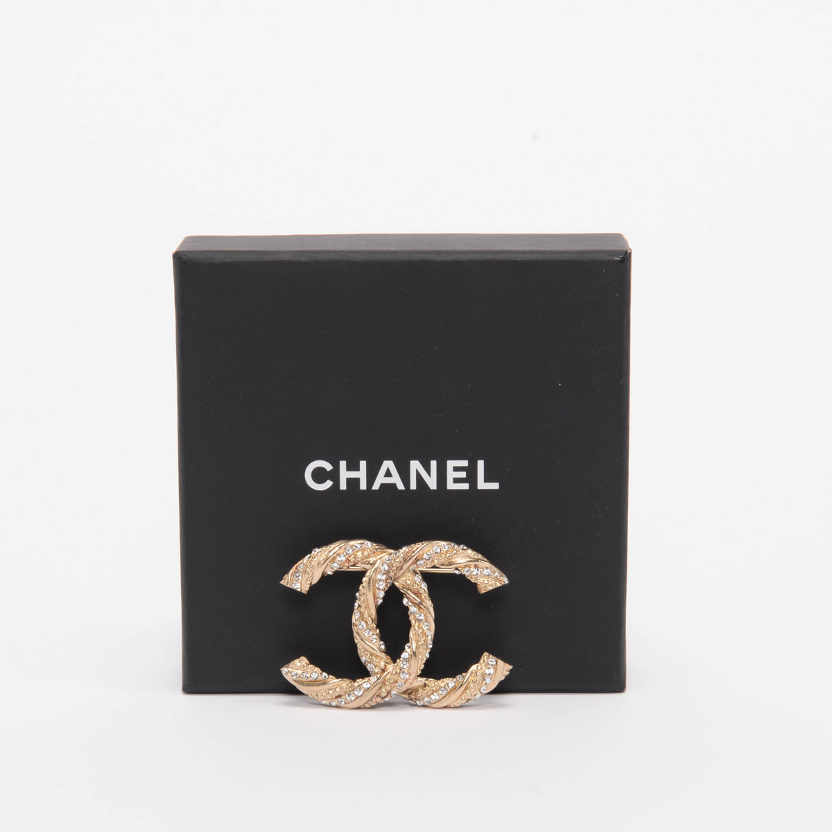 Chanel Light Gold Crystal CC Twist Brooch