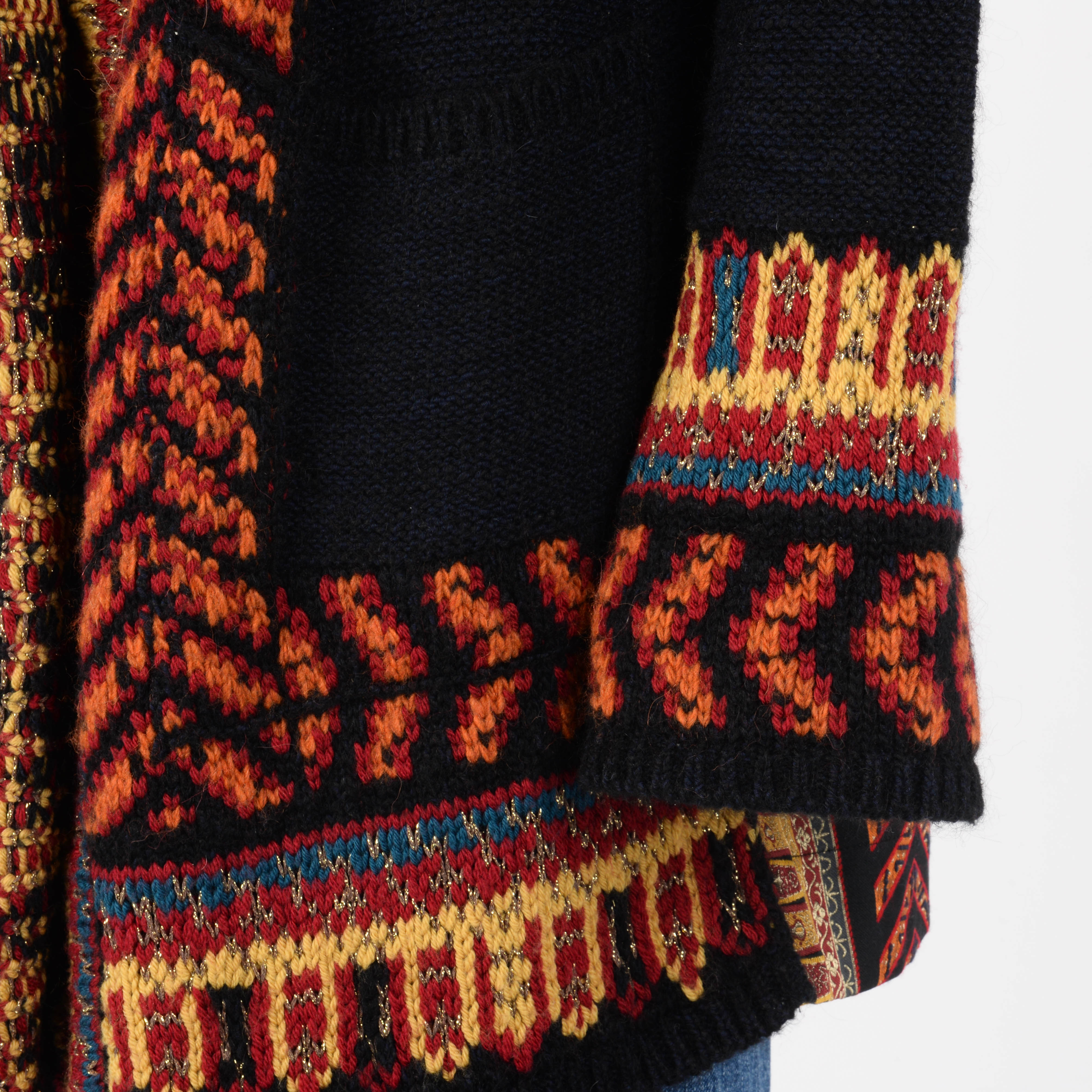 Etro Multi Colour Chunky Knit Dragon Coat IT 44