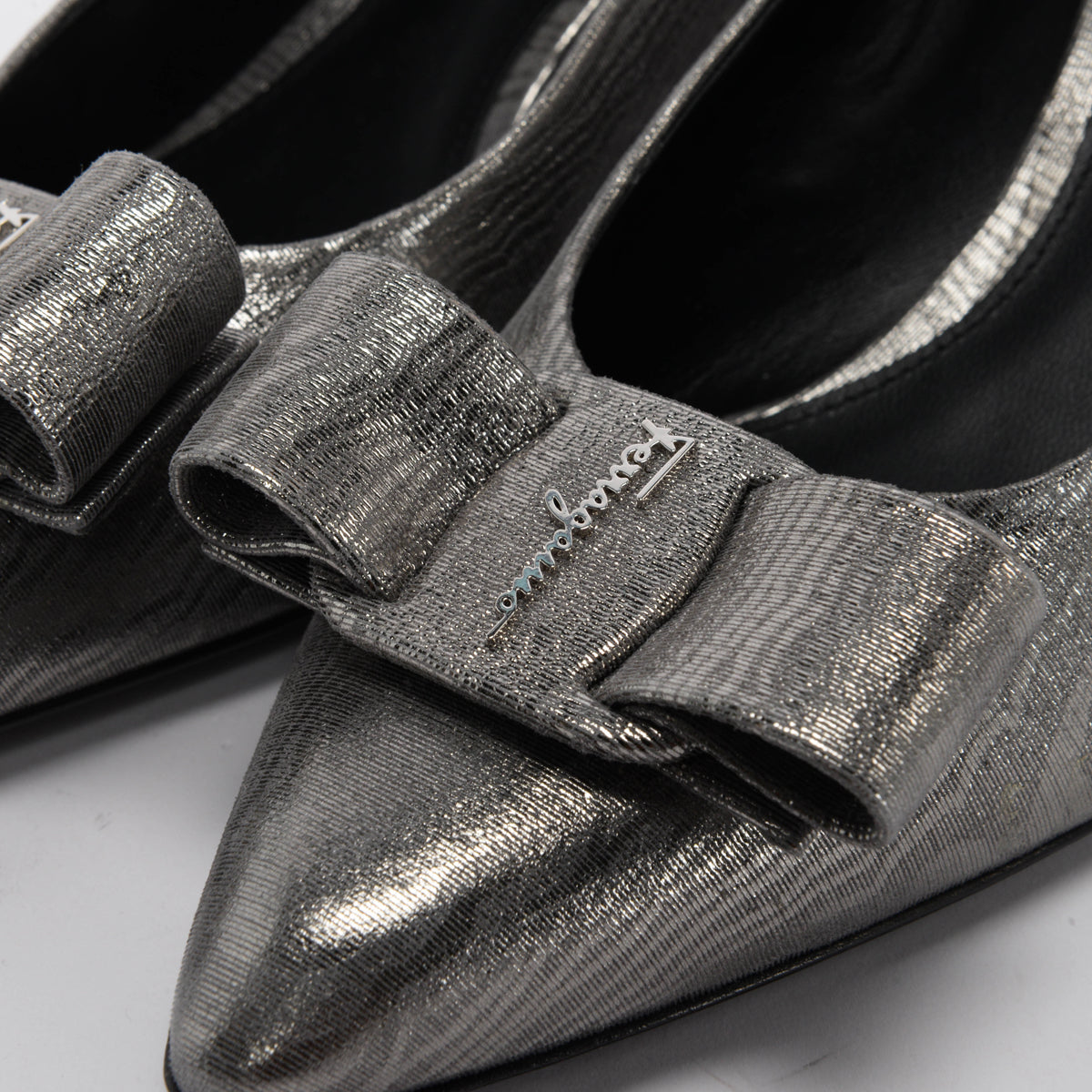 Ferragamo Silver Suede Viva Bow Pumps 10