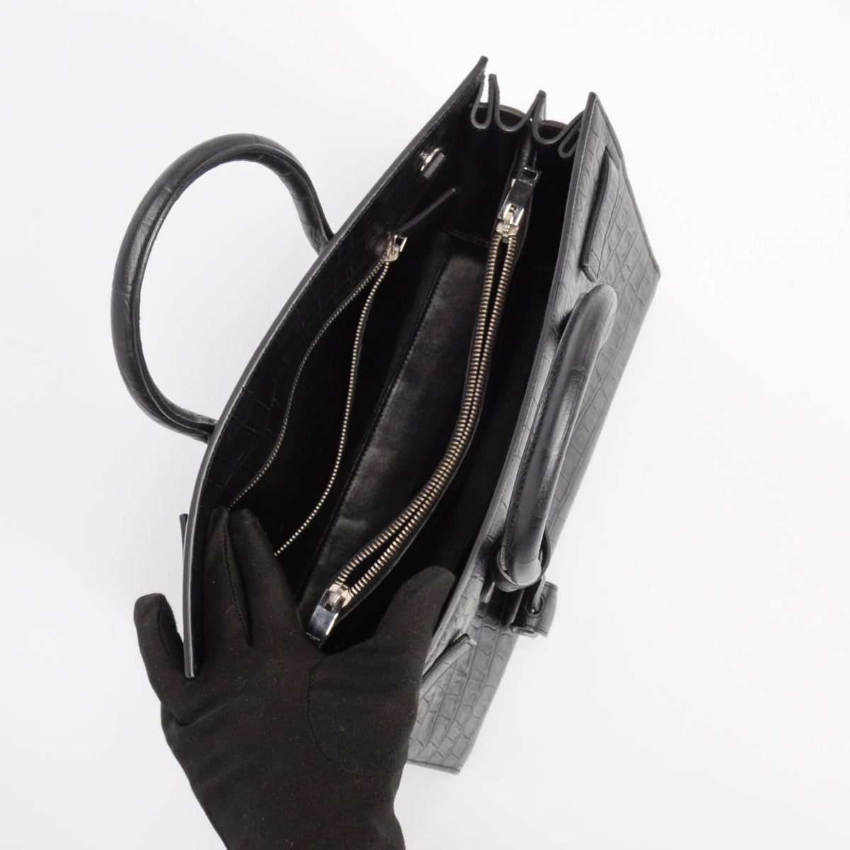 Saint Laurent Black Croc Embossed Small Sac de Jour Tote