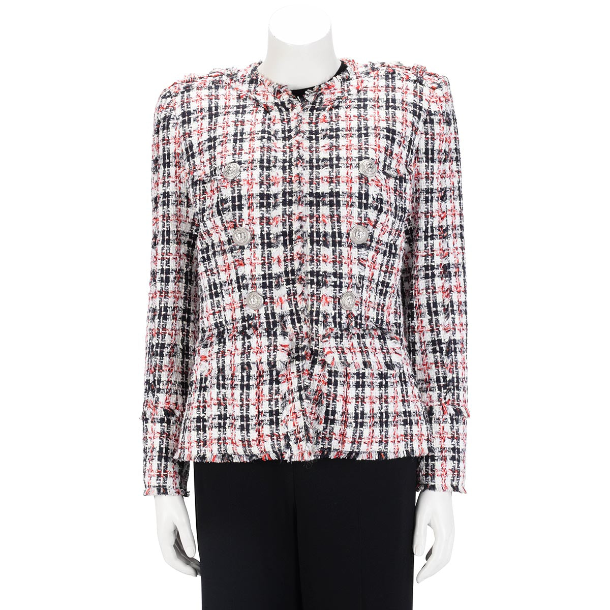 Balmain Navy & Red Check Tweed Jacket Fr 40