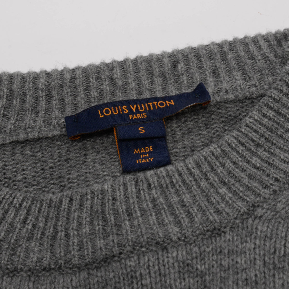 Louis Vuitton Grey Cashmere Knit Signature Logo Sweater S