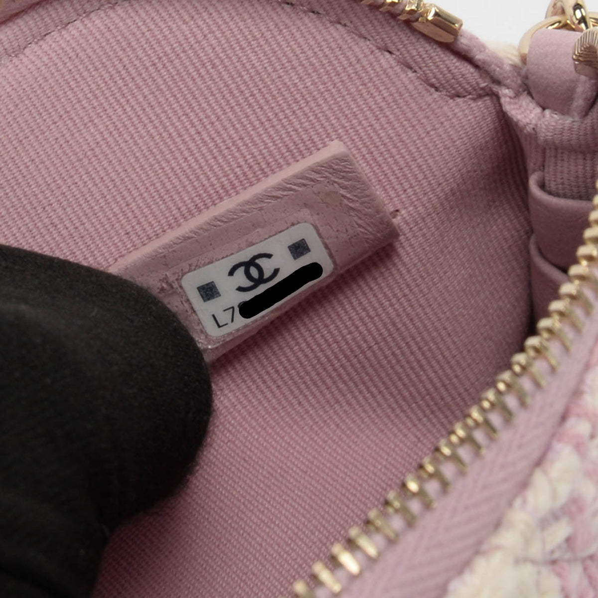 Chanel Pink & White Check Tweed Clutch With Chain