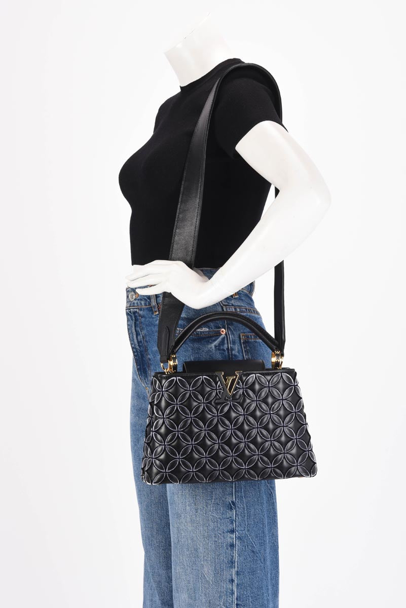 Louis Vuitton Black Lambskin Flocked Flower Capucines BB