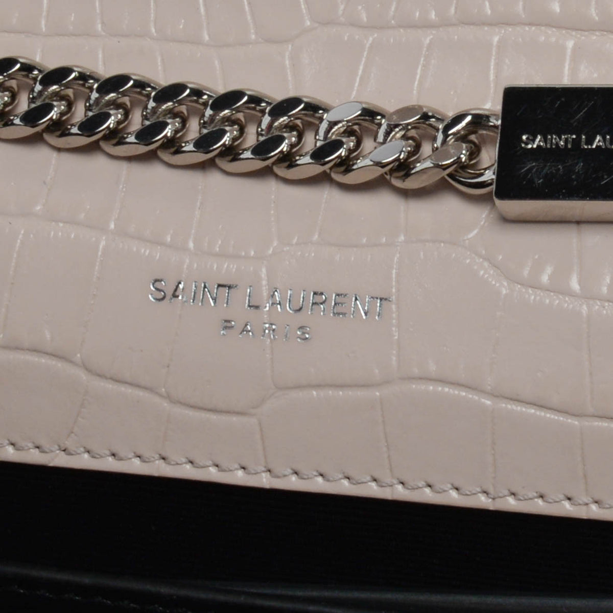 Saint Laurent Light Beige Croc Embossed Medium Kate Tassel Bag