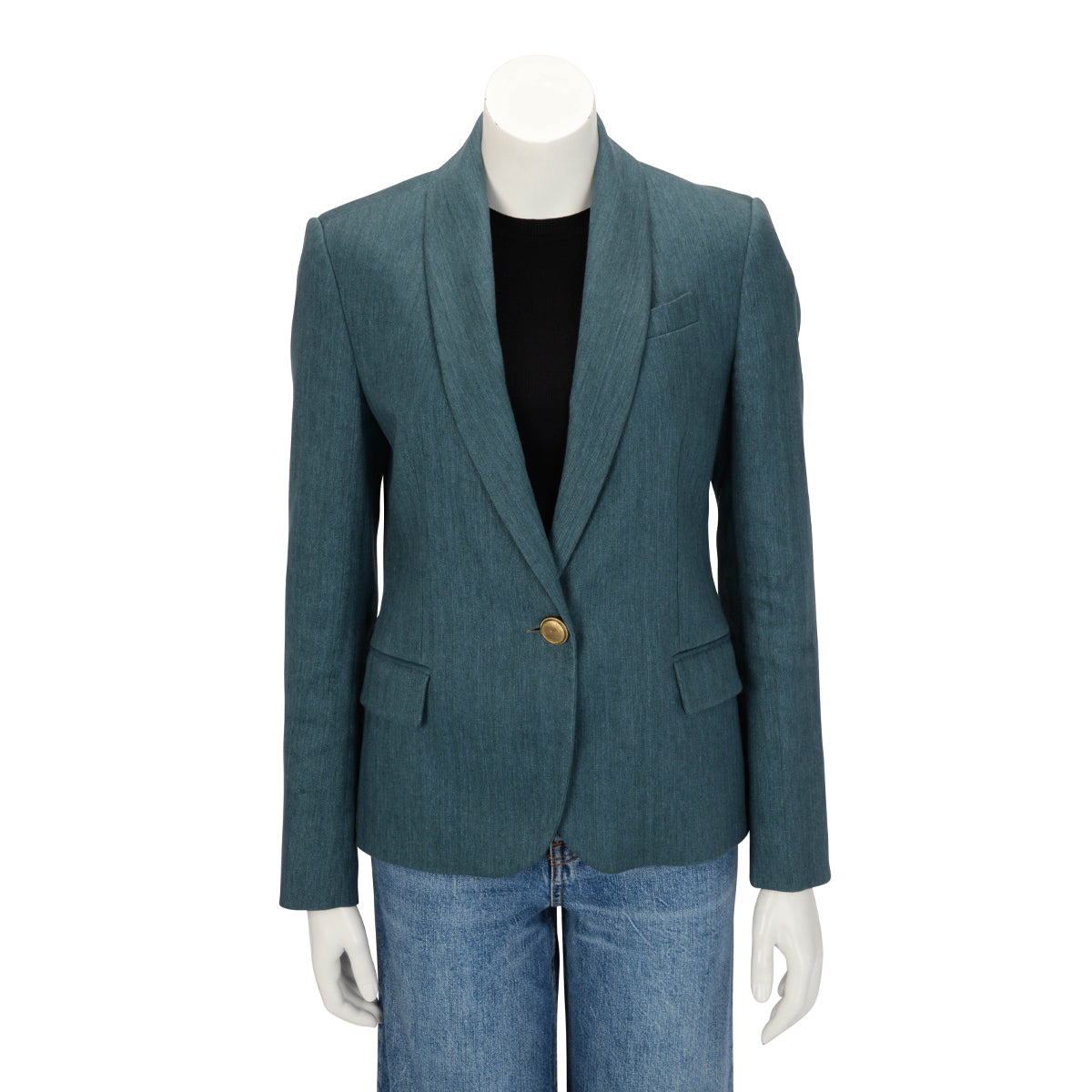 Brunello Cucinelli Teal Linen & Cotton One Button Blazer IT 42