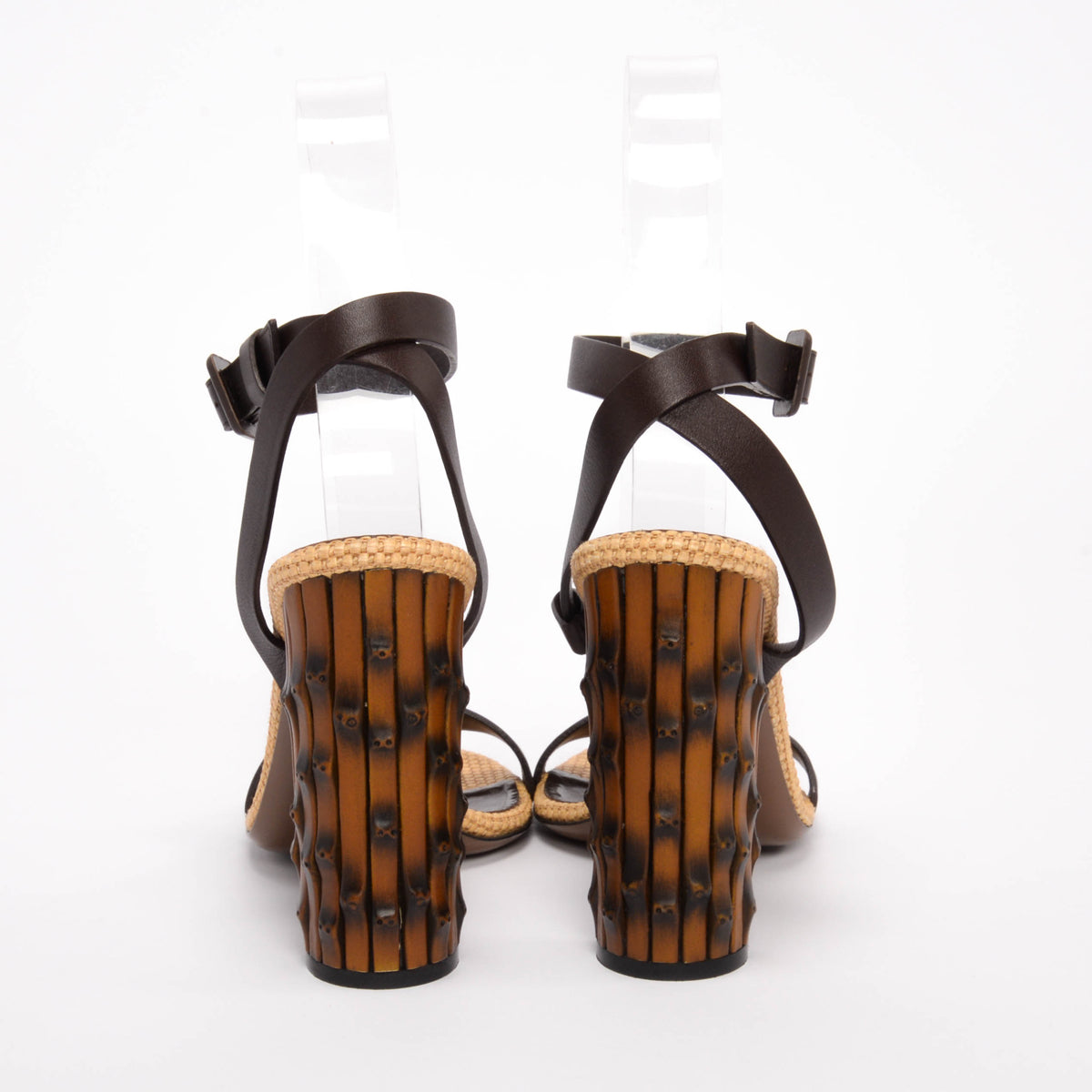 Gucci Brown Leather & Rattan Dahlia Ankle Strap Sandals 39