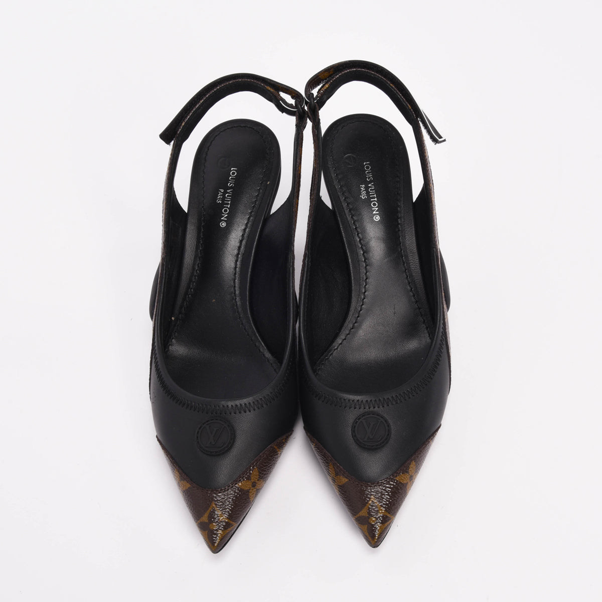 Louis Vuitton Black Lambskin & Monogram Archlight Slingback Pumps 37