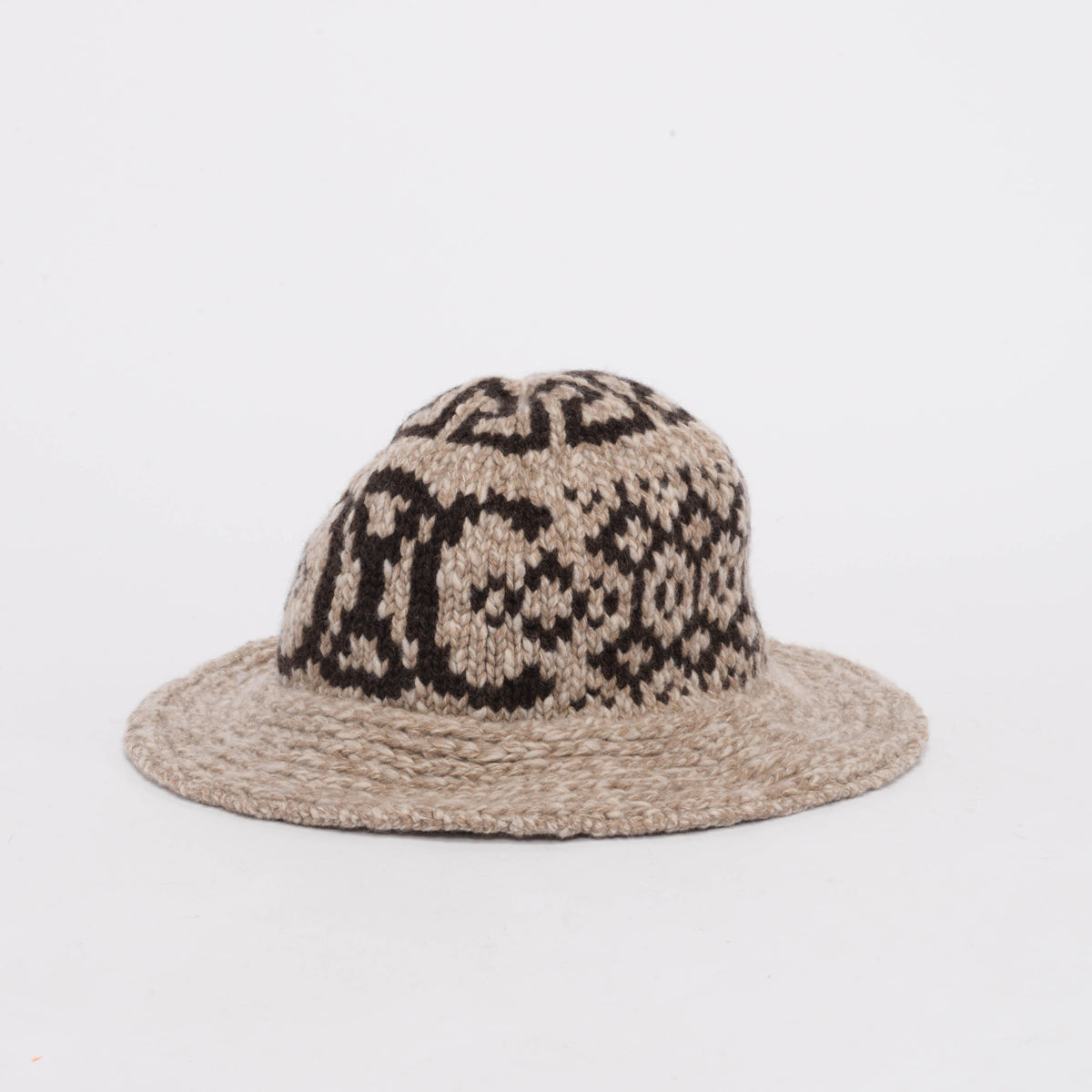 Celine Taupe Wool Triomphe Fair Isle Cloche Hat