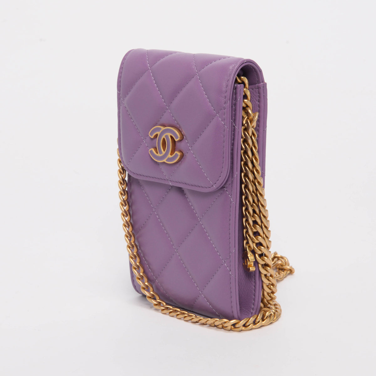 Chanel Purple Quilted Lambskin CC Chain Phone Holder