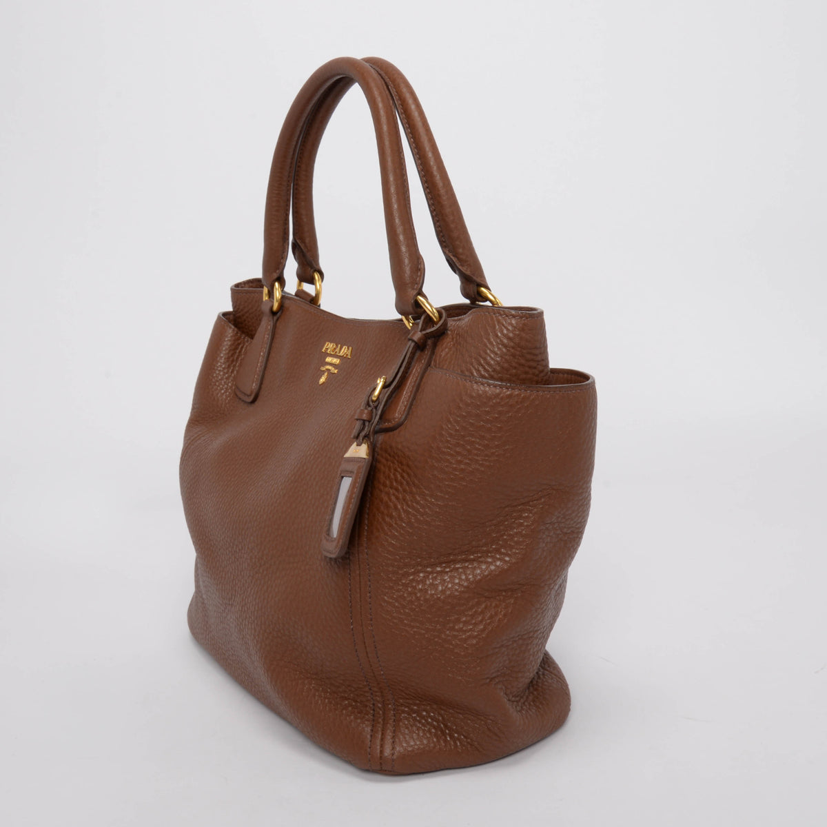 Prada Brown Vitello Daino Side Pocket Tote