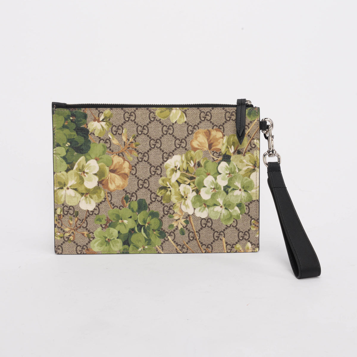 Gucci Green GG Supreme Blooms Wristlet Pouch