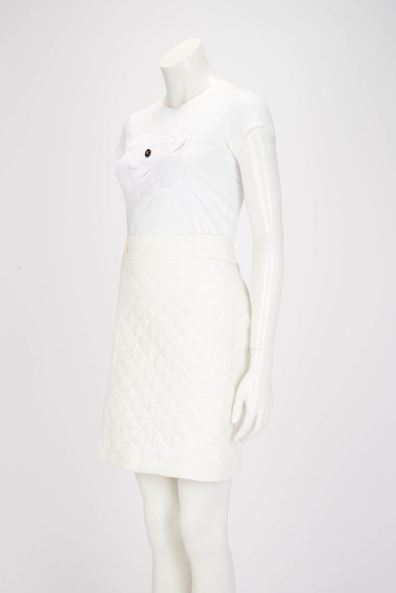 Fendi White Quilted Silk Mini Skirt IT 50