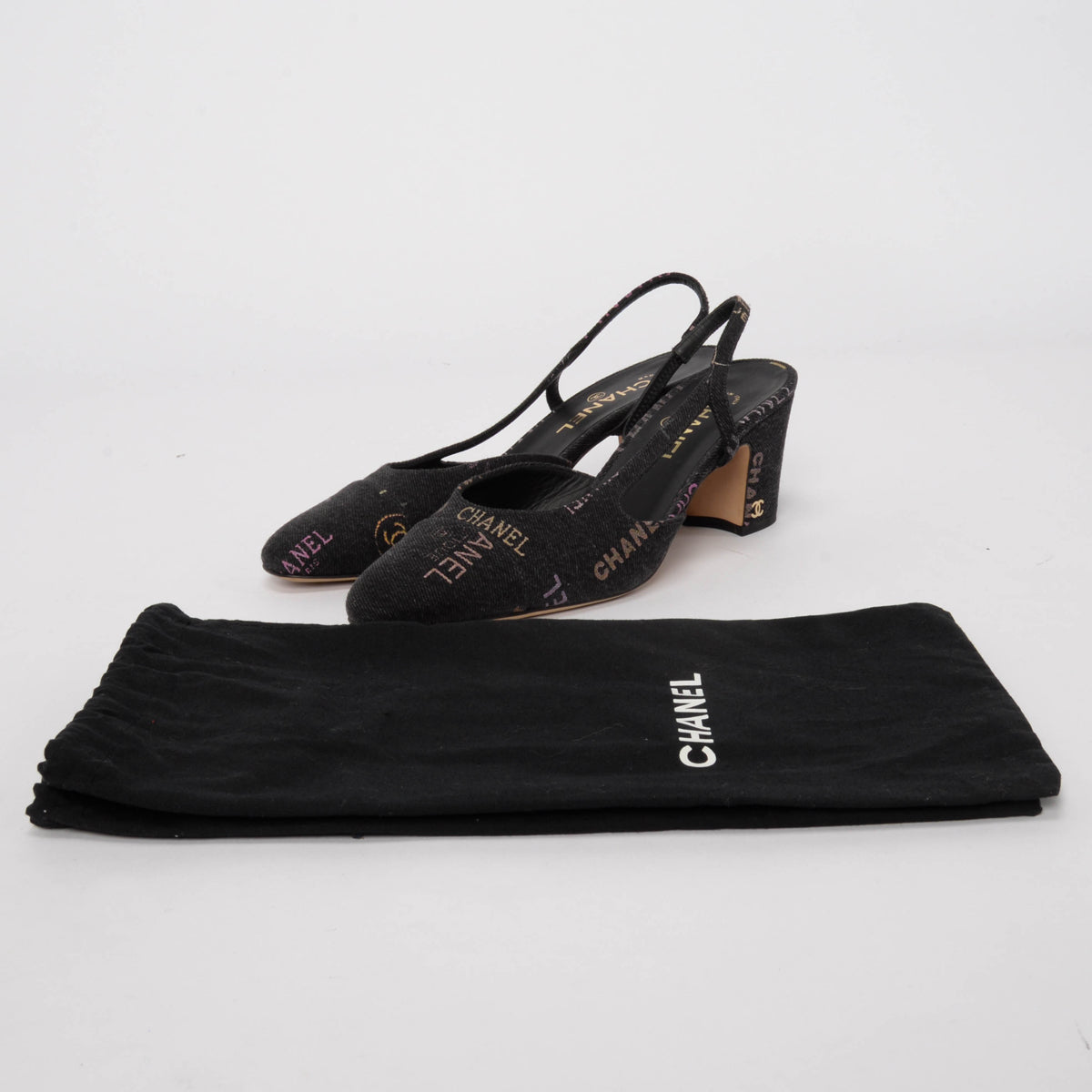 Chanel Black Denim Mood CC Slingback Pumps 40.5