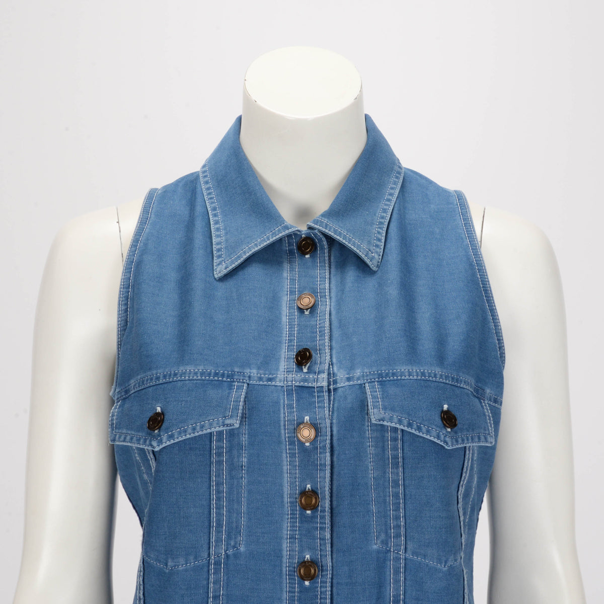 Saint Laurent Blue Stretch Denim Button Up Bodysuit FR 42