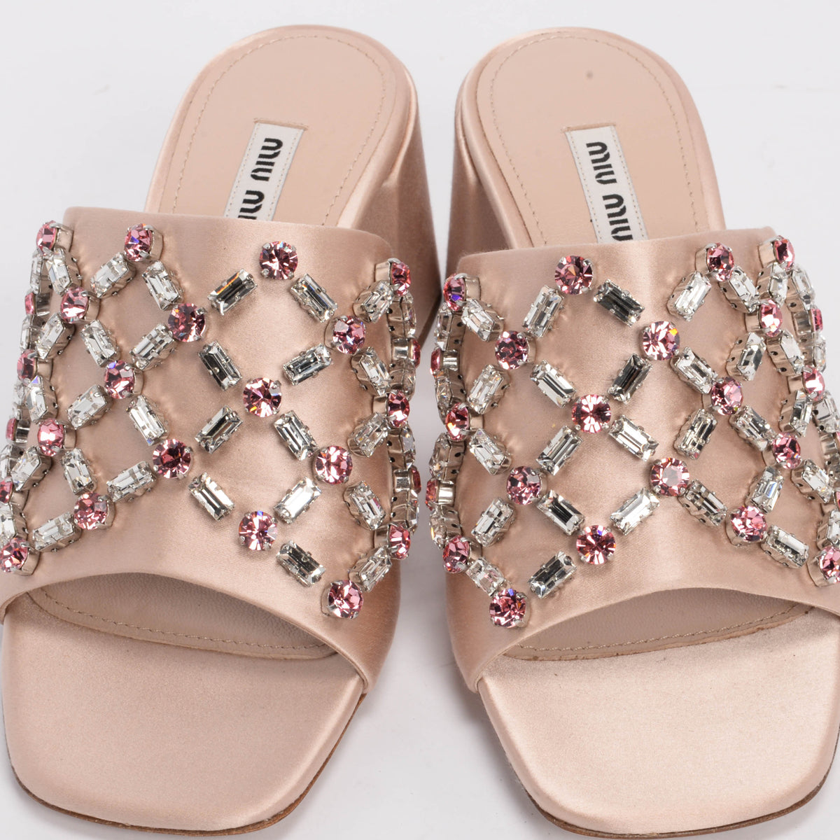 Miu Miu Blush Satin Crystal Embellished Mules 37