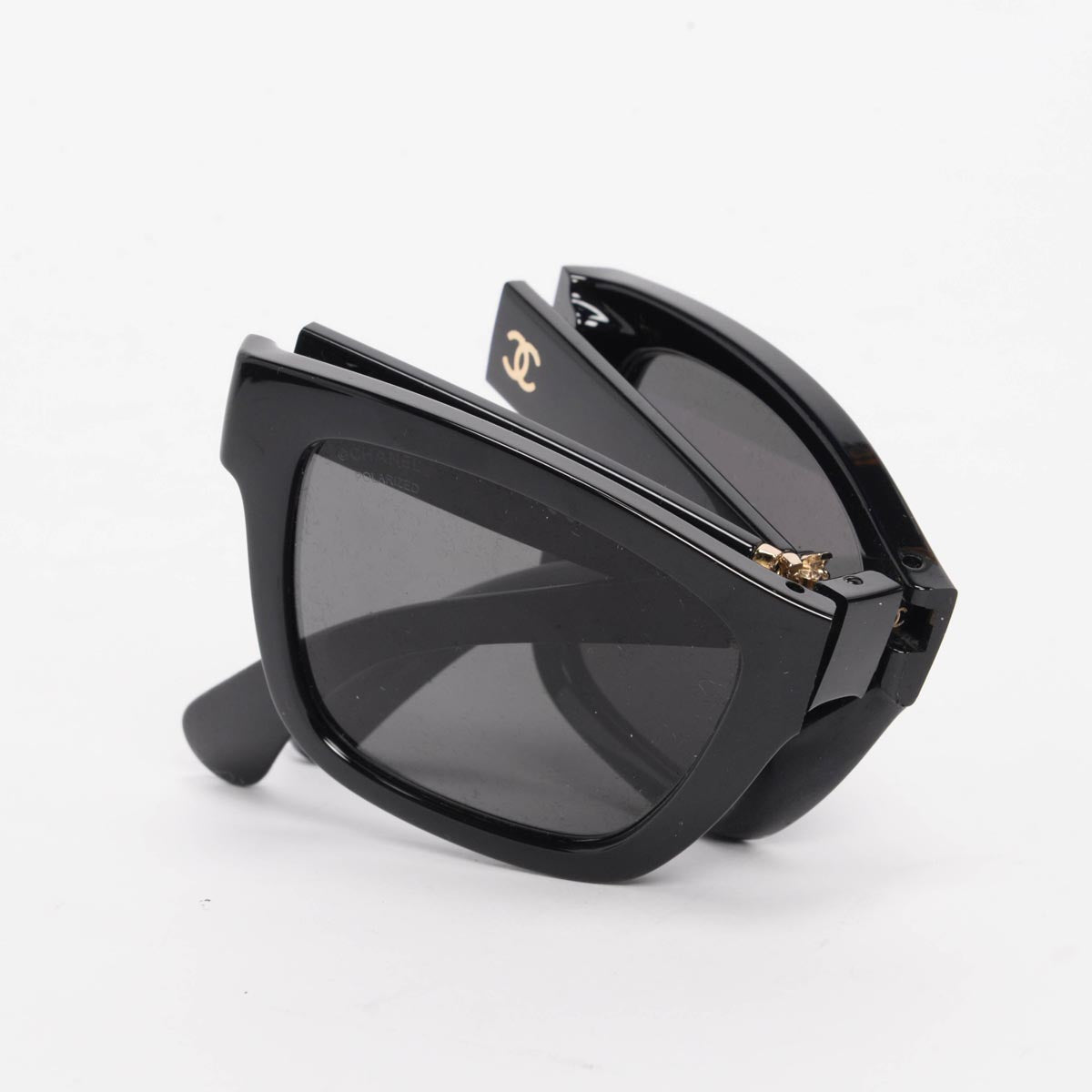 Chanel Black Acetate Square Foldable Polarized Sunglasses