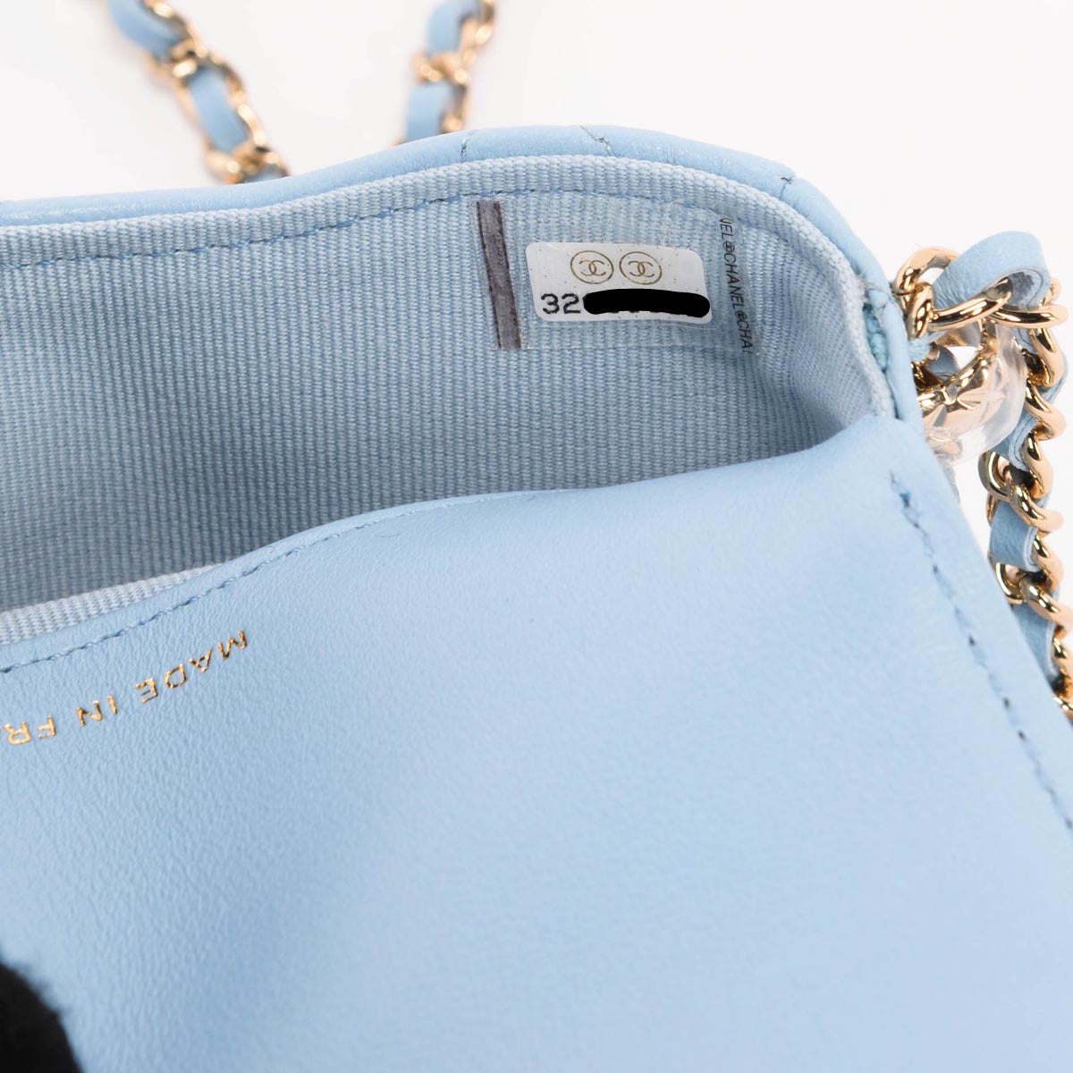 Chanel Light Blue Calfskin Clutch With Chain Wallet