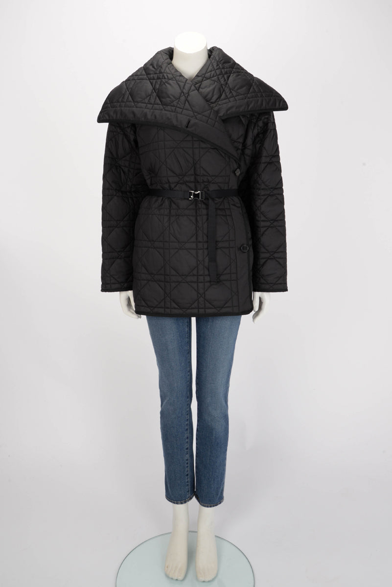 Dior Black Technical Taffeta Cannage Belted Puffer Jacket FR 40