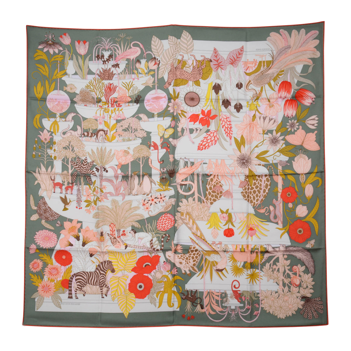 Hermes Kaki Silk Precious Paradise Scarf