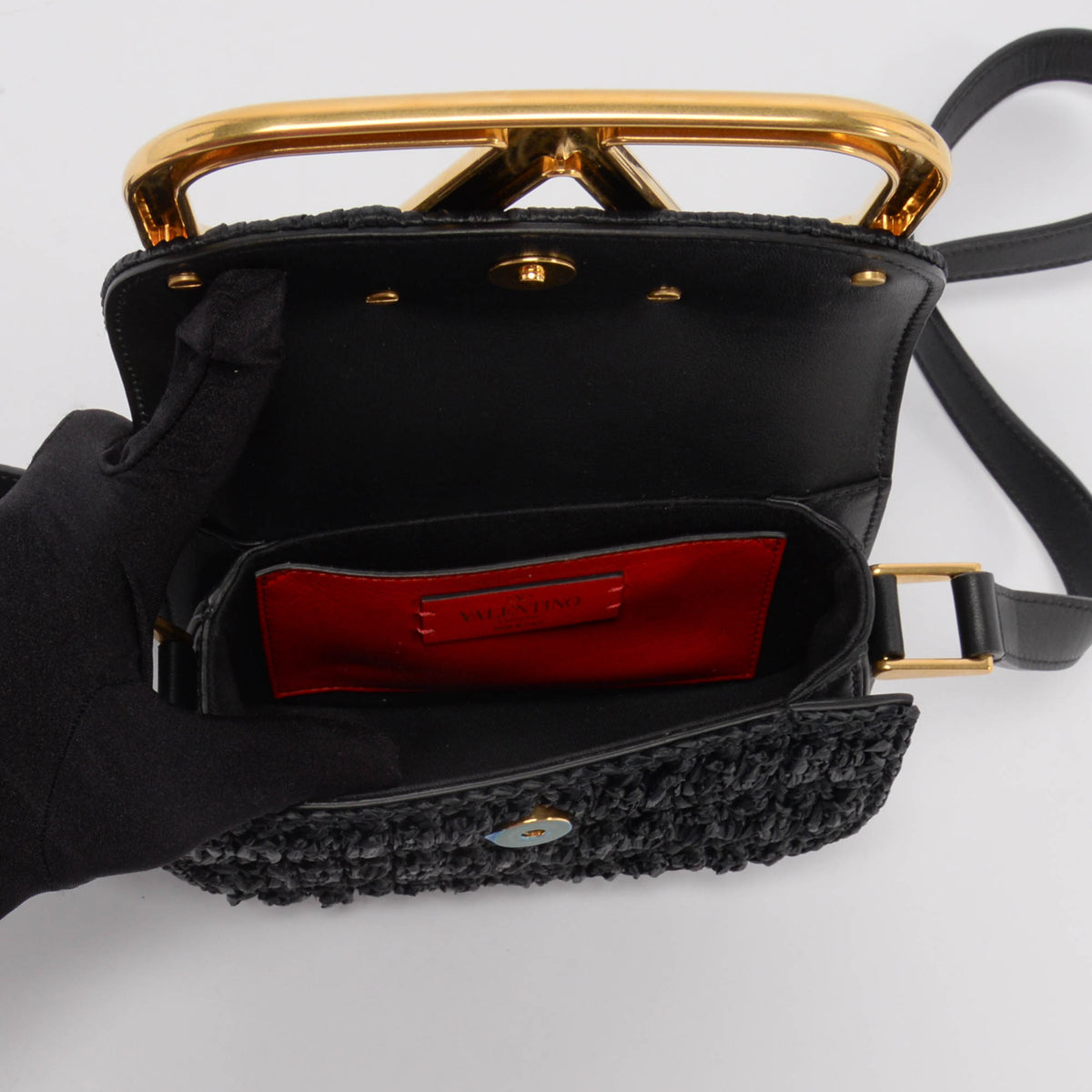 Valentino Black Raffia Small Braided Supervee Bag